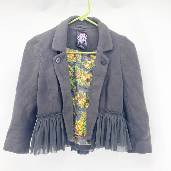 Free People Jackets & Blazers - Free People Jacket Cropped Blazer Tuxedo Lapel Ruffled Bottom Romantic size 0